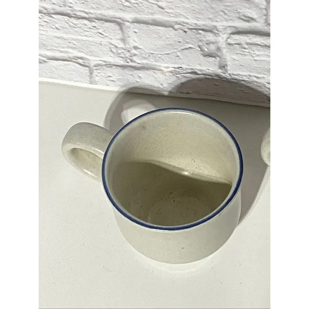 Pfaltzgraff Blue Floral Stoneware Coffee Mugs Set of 4 Cream Beige Farmhouse Cup
